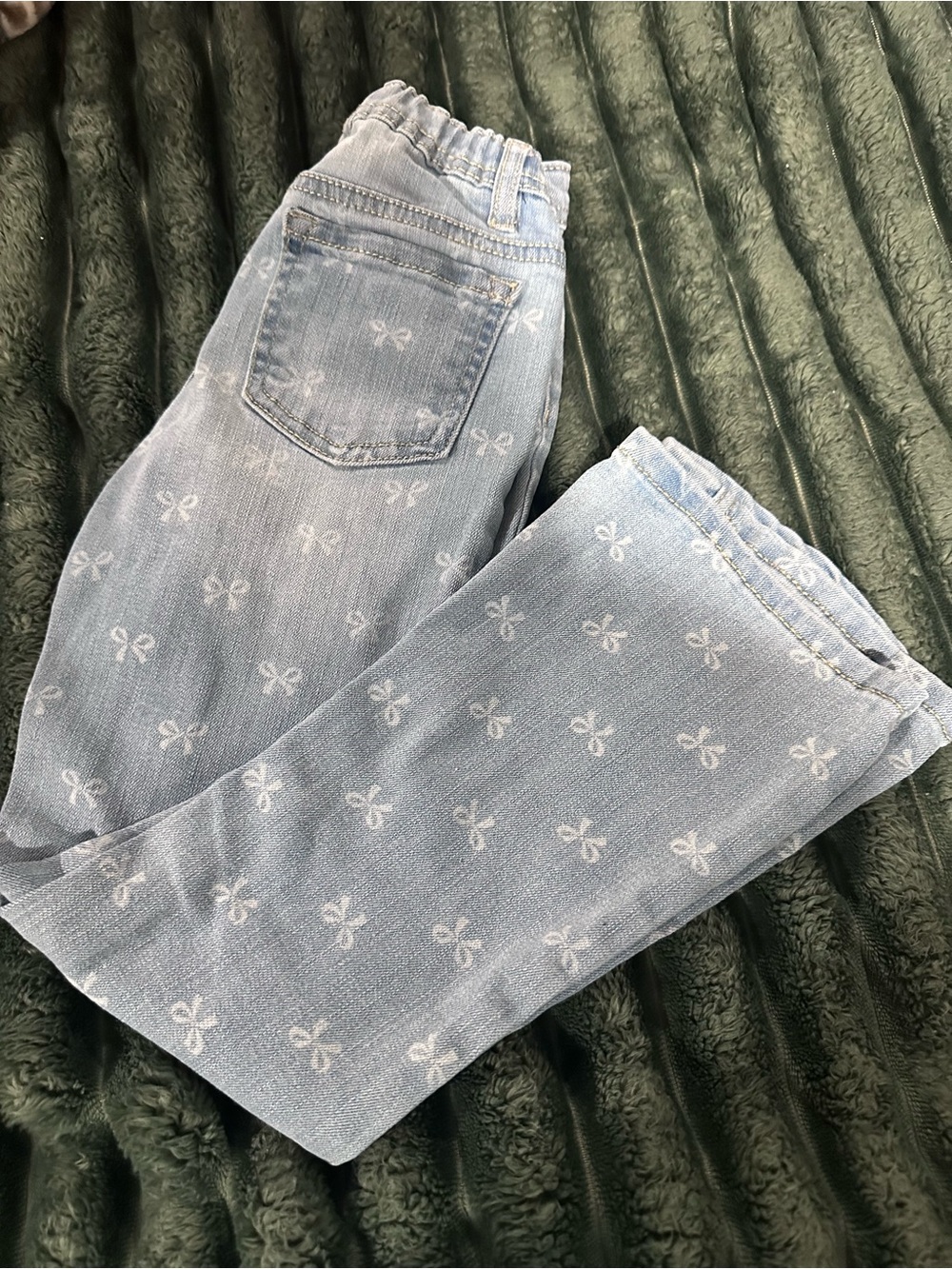 Little Girls Flare Leg Jeans with Bow Print